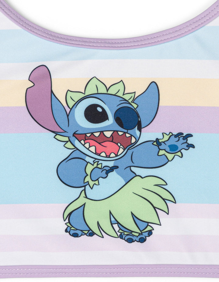 Lilo & Stitch Girls' 2-Piece Swimwear Bikini Top and Bottom Set Purple Stripe