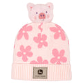 John Deere Toddler Girls' Pom Pom Beanie Hat with Sound Chip Pink Floral Pig