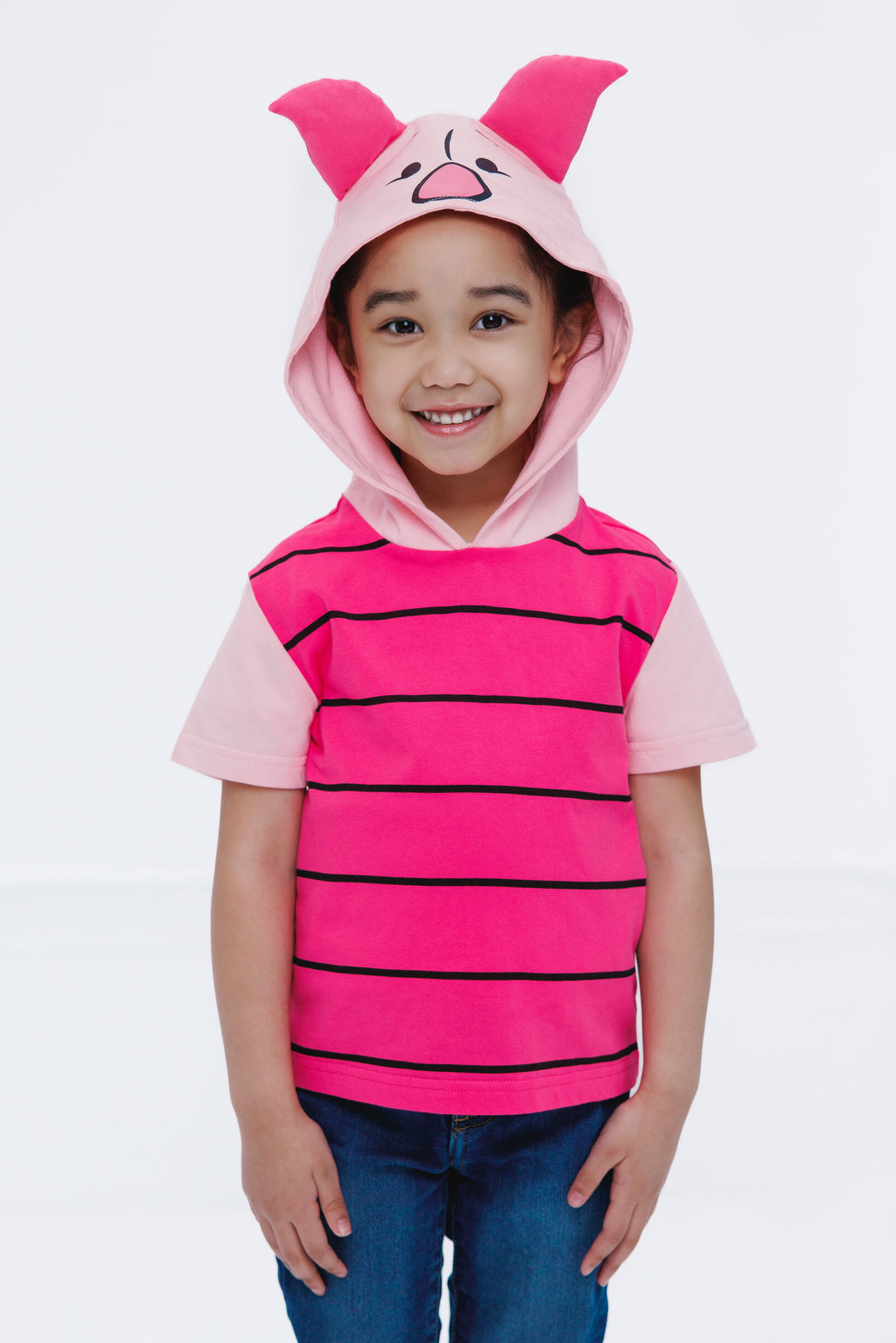 Disney Winnie the Pooh Piglet Boys' Cosplay Short Sleeve Hooded T-Shirt Pink Stripes