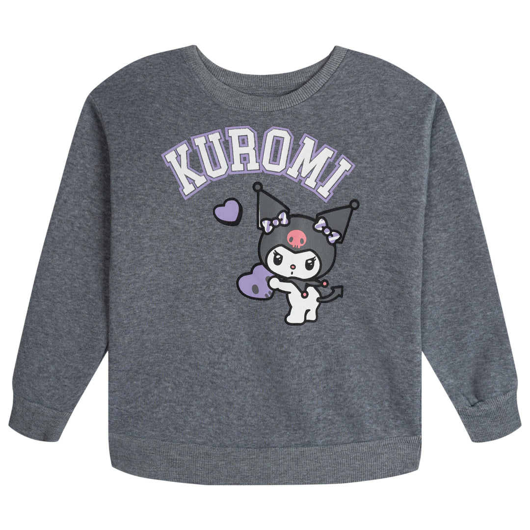 Hello Kitty Kuromi Girls' 2-Piece Sweatshirt and Joggers Set Heather Grey