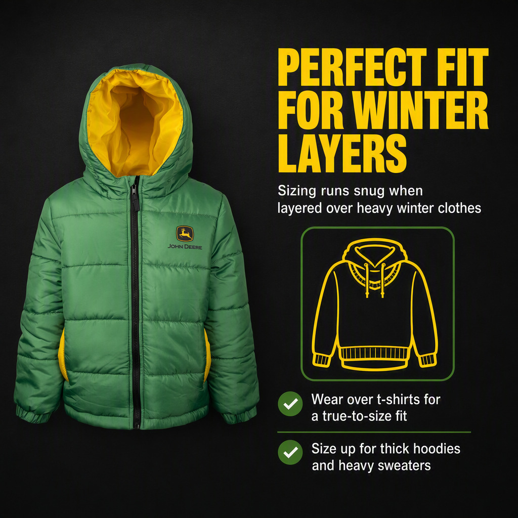 John Deere Boys' Quilted Hooded Puffer Jacket Chase Marshall Green