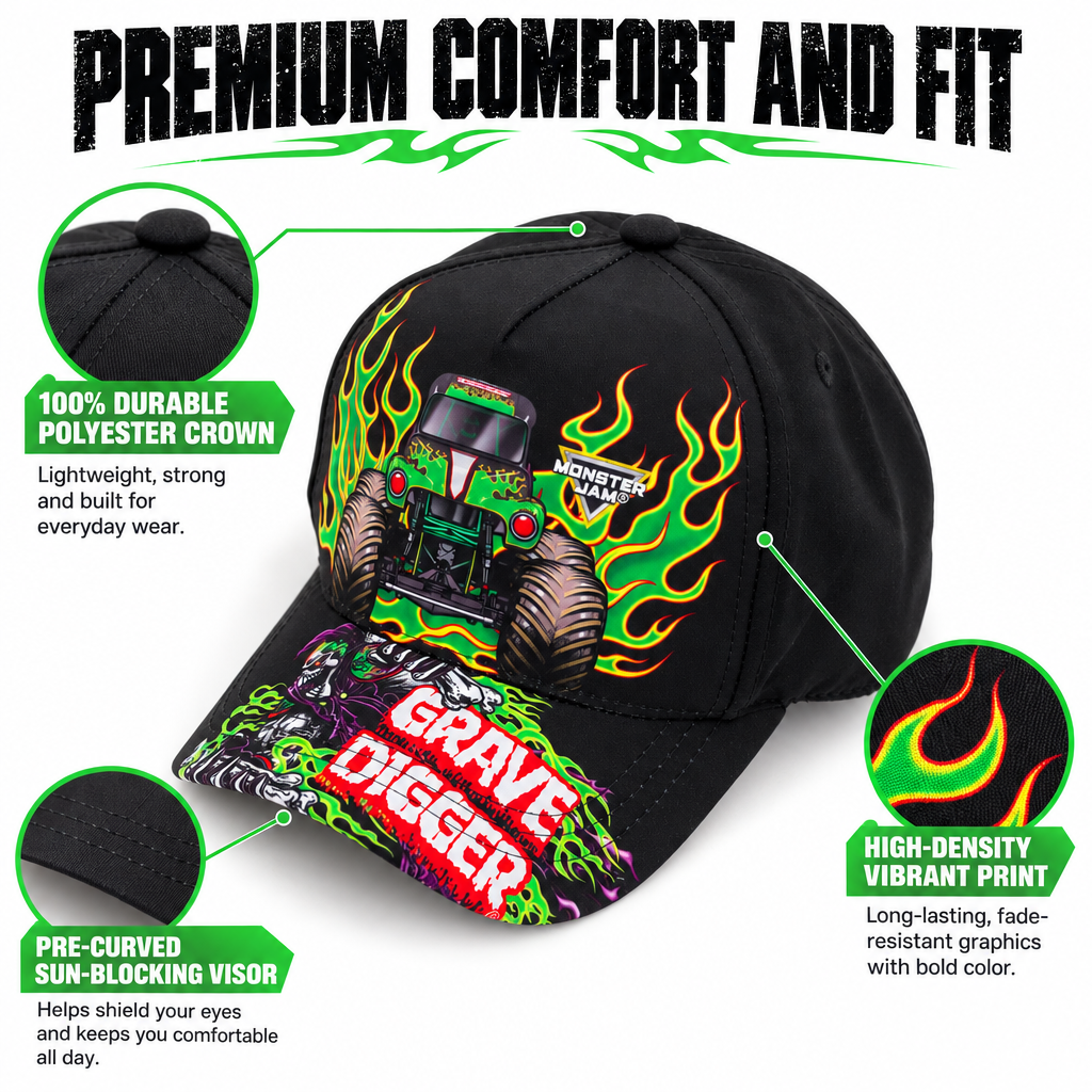 Monster Jam Grave Digger Boys' Baseball Cap Black