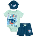 Disney Lilo & Stitch Stitch Bodysuit, Shorts and Baseball Cap 3 Piece Outfit Set