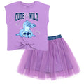 Disney Lilo & Stitch Stitch Boxy Drop Shoulder T-Shirt and Mesh Tulle Skort