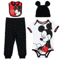 Disney Mickey Mouse Bodysuit Pants Bib and Hat 4 Piece Outfit Set