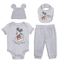Disney Mickey Mouse Bodysuit Pants Bib and Hat 4 Piece Outfit Set