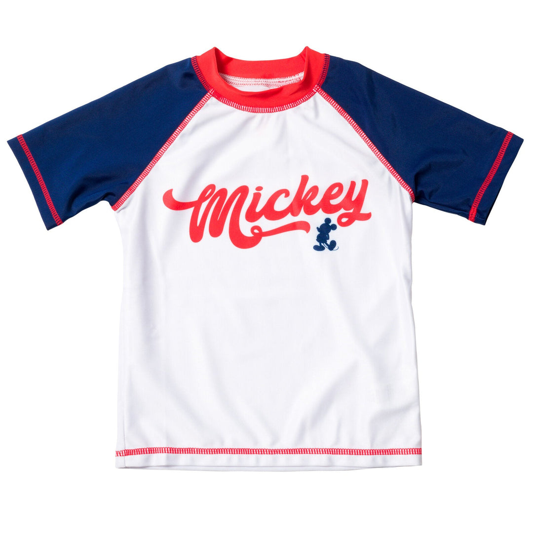 Disney Mickey Mouse UPF 50+ Rash Guard Swim Trunks Outfit Set - imagikids