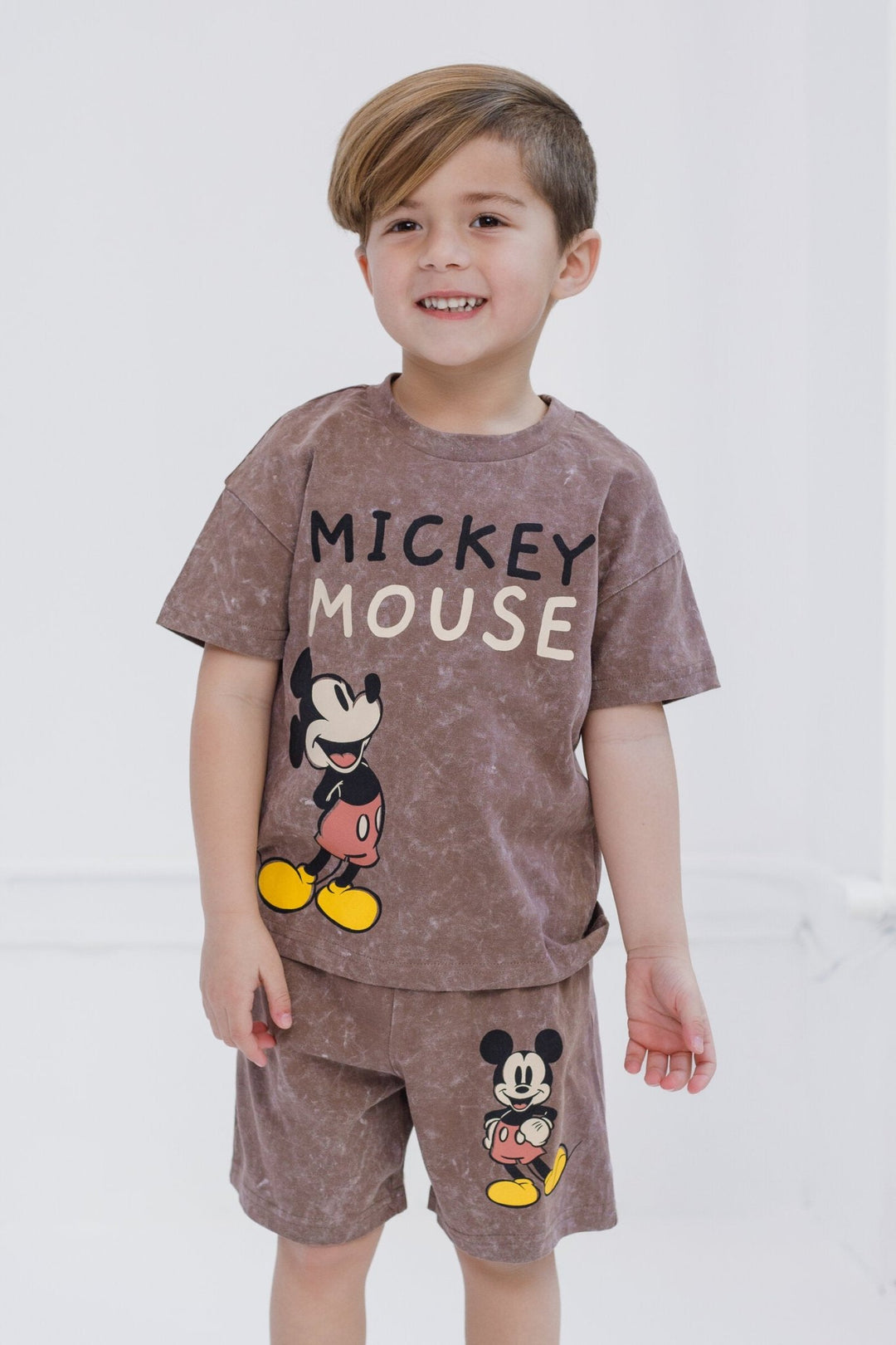 Disney Mickey Mouse Vintage Wash Drop Shoulder T-Shirt and Shorts Outfit Set - imagikids