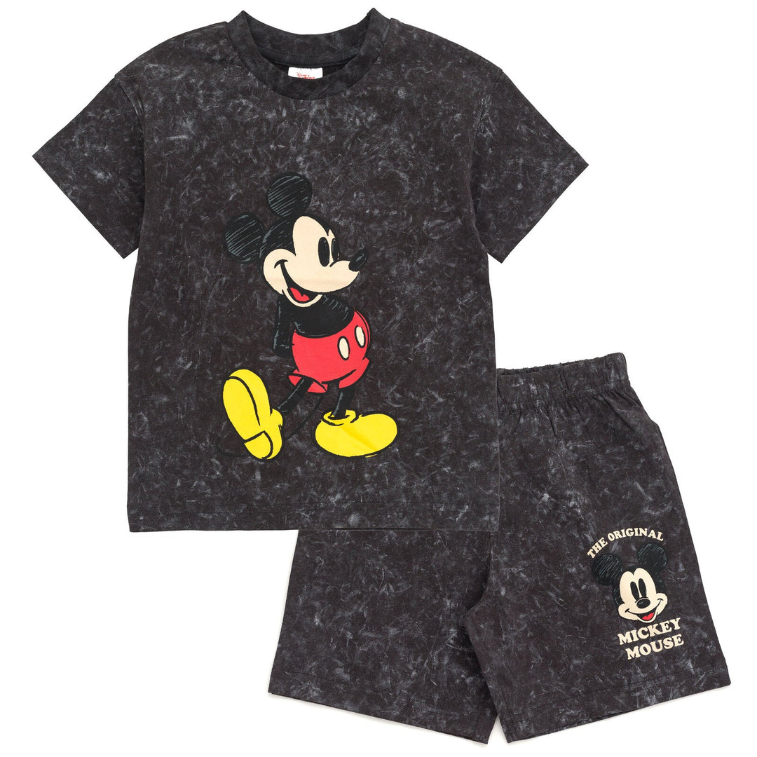 Disney Mickey Mouse Vintage Wash Drop Shoulder T-Shirt and Shorts Outfit Set - imagikids