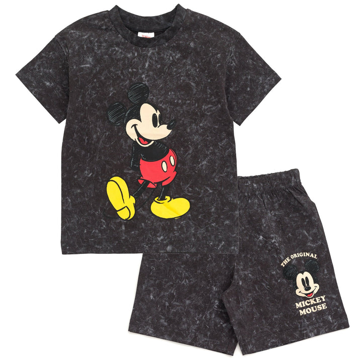 Disney Mickey Mouse Vintage Wash Drop Shoulder T-Shirt and Shorts Outfit Set - imagikids