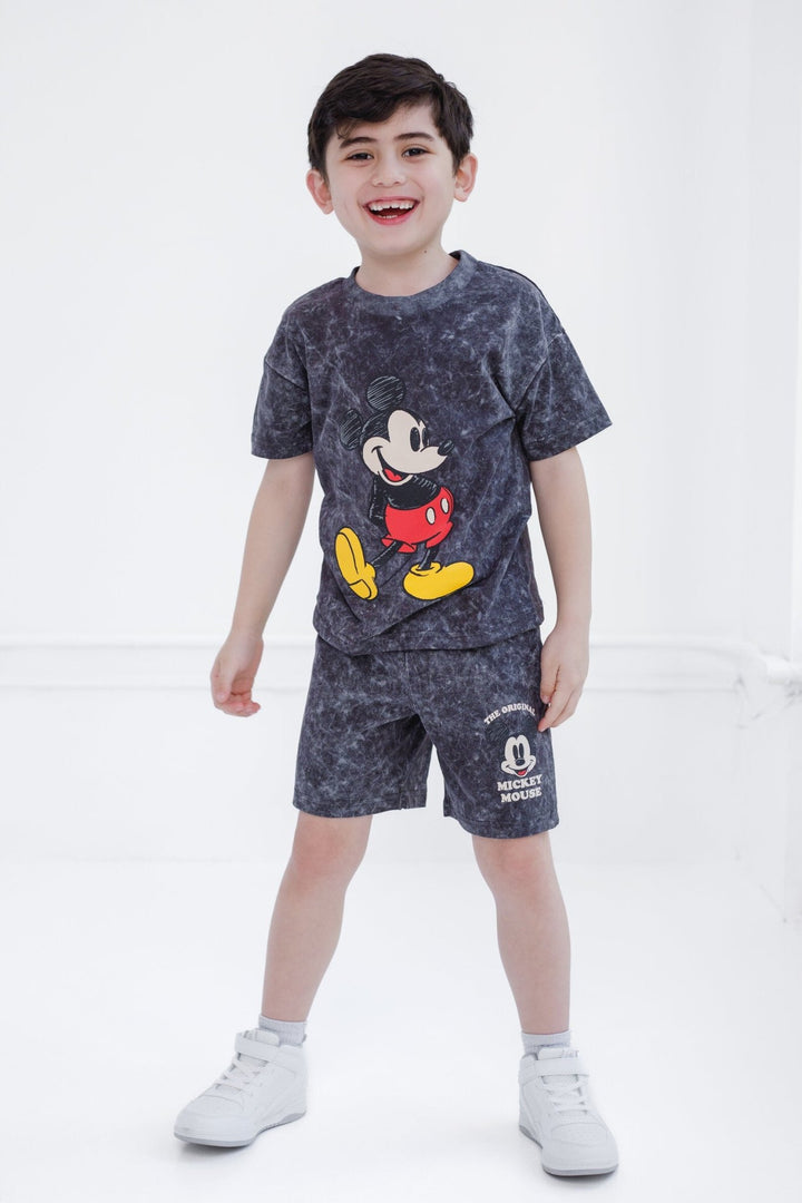 Disney Mickey Mouse Vintage Wash Drop Shoulder T-Shirt and Shorts Outfit Set - imagikids