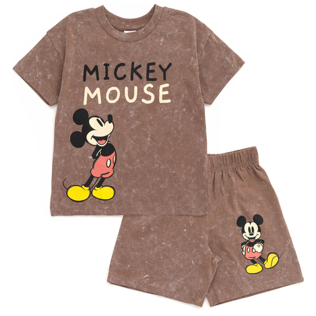 Disney Mickey Mouse Vintage Wash Drop Shoulder T-Shirt and Shorts Outfit Set - imagikids