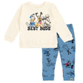 Disney Mickey Mouse Waffle Knit Drop Shoulder Sweatshirt and Jogger Pants Outfit Set