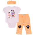 Disney Minnie Mouse Baby Girls Bodysuit, Pants and Headband 3 Piece Outfit Set Newborn to Infant