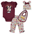 Disney Minnie Mouse Bodysuit Pants Bib and Hat 4 Piece Outfit Set