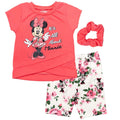 Disney Minnie Mouse Crossover T-Shirt Bike Shorts and Scrunchie 3 Piece Outfit Set
