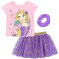 Disney Princess Rapunzel T-Shirt Mesh Skirt and Scrunchie 3 Piece Outfit Set