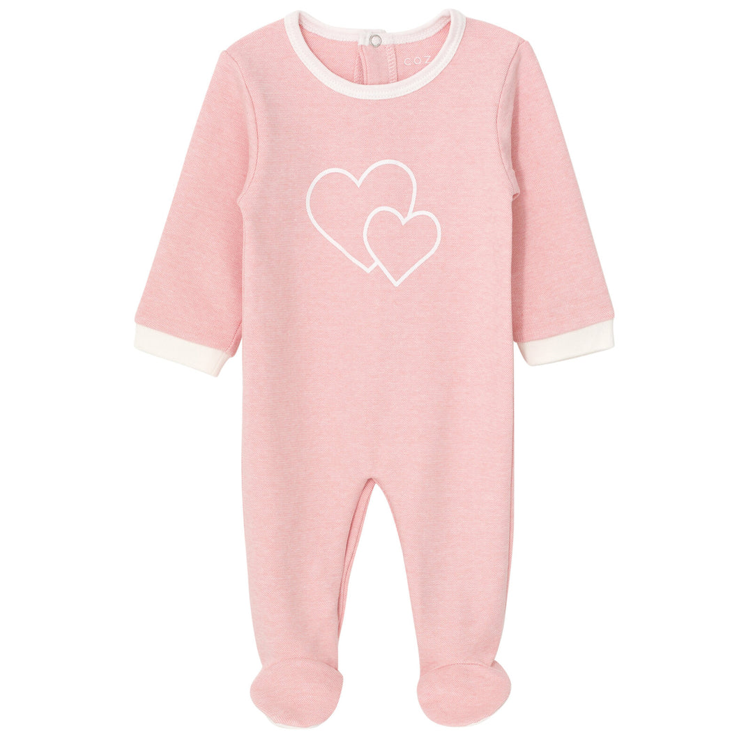 Cozeeme Baby Girls' Footed One Piece Sleep N' Play Pink White Hearts