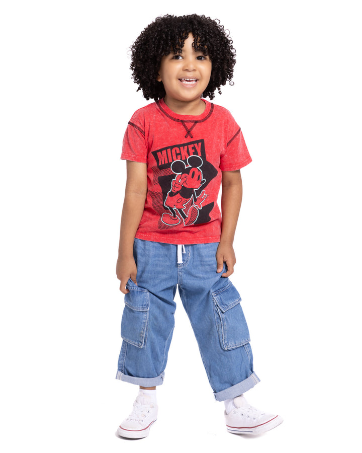 Disney Mickey Mouse Short Sleeve T-Shirt Red Peace Sign