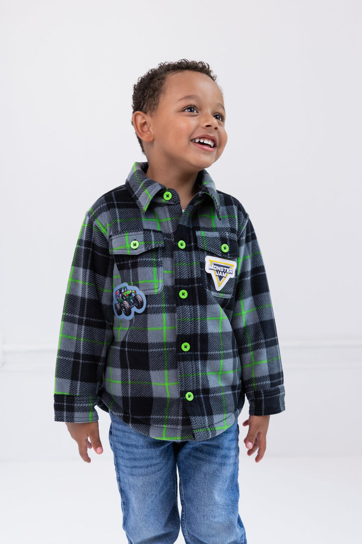 Monster Jam Grave Digger Boys' Button Front Shacket Green