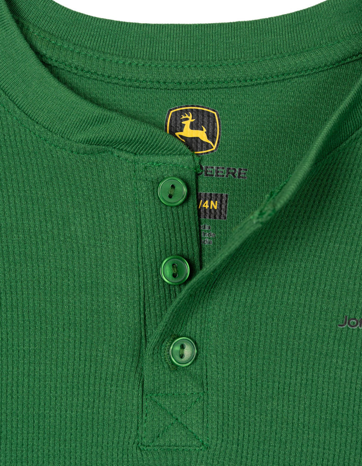 John Deere Boys' Waffle Knit Henley Shirt Classic Green