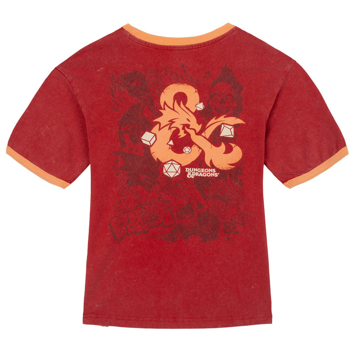 Dungeons & Dragons Graphic Logo Ringer T-Shirt Textured Red Coral