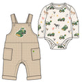 John Deere Baby Boys' 2-Piece Bodysuit and Overalls Set Khaki Cream