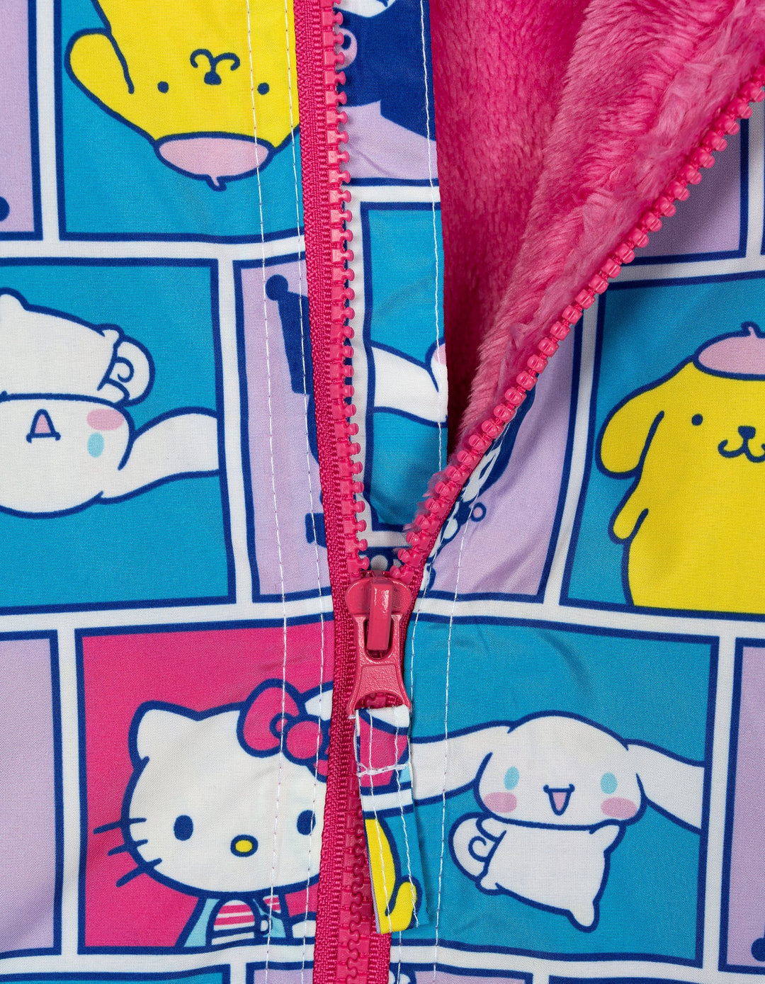 Hello Kitty Girls' Fleece Lined Hooded Windbreaker Jacket Pink Multi Patchwork