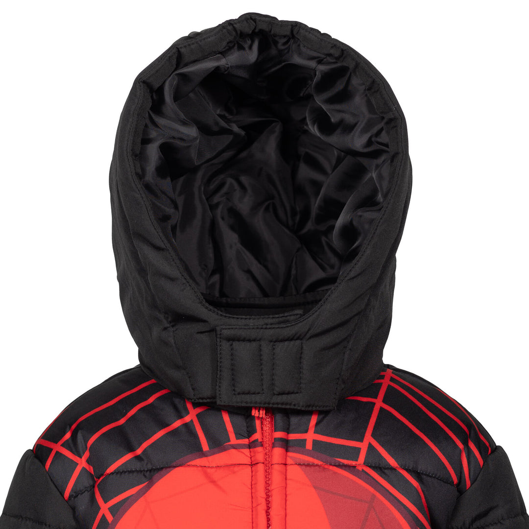 Marvel Spider-Man Boys' Hooded Zip-Up Puffer Jacket Red Black