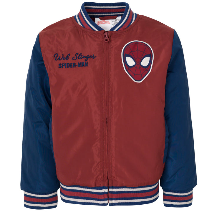 Marvel Spider-Man Boys' Zip-Up Varsity Bomber Jacket Navy Red