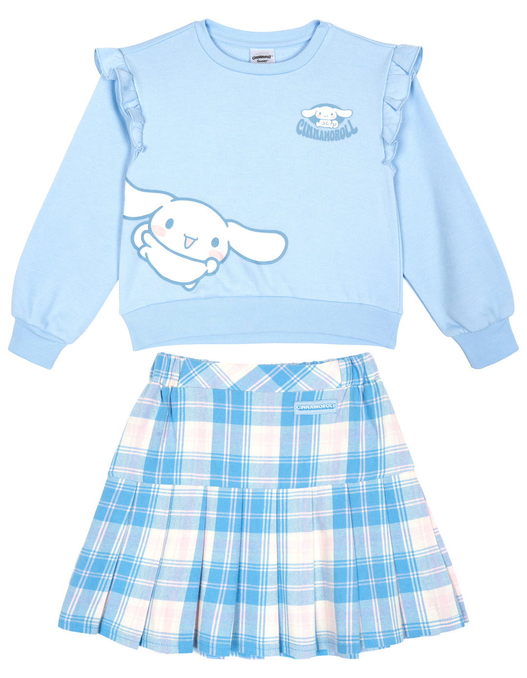 Hello Kitty Cinnamoroll Girls' Fleece Sweatshirt and Pleated Skirt Set Blue