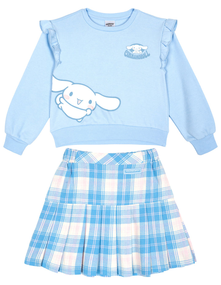 Hello Kitty Cinnamoroll Girls' Fleece Sweatshirt and Pleated Skirt Set Blue