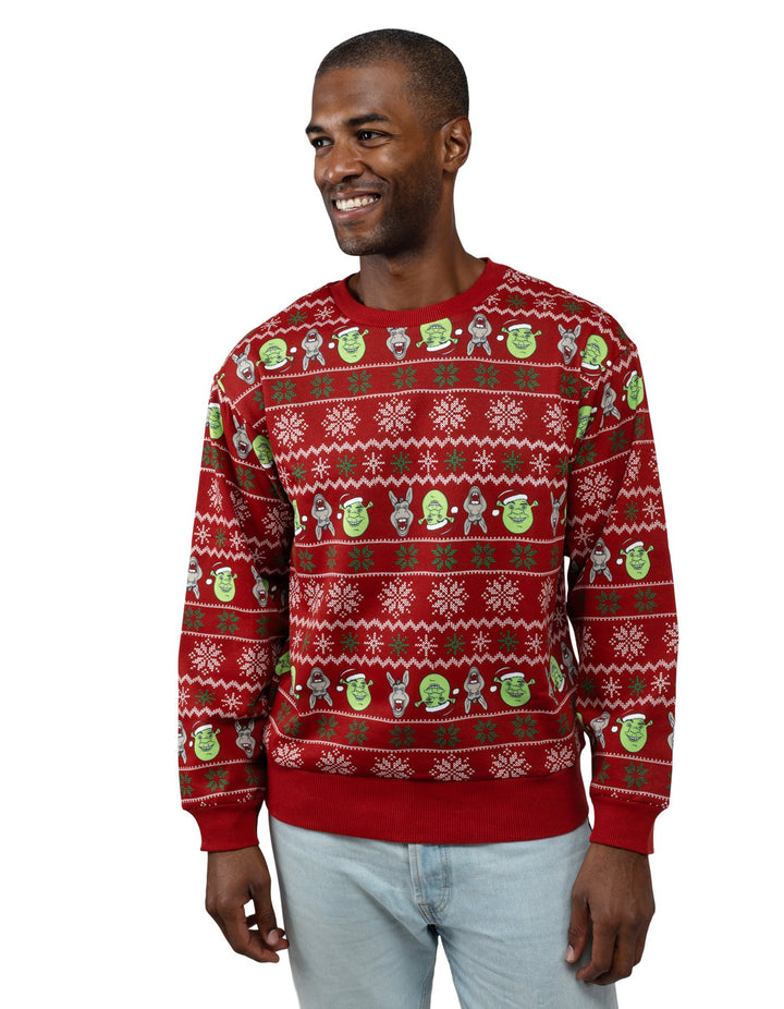 Shrek Adult Men or Women Holiday Fleece Pullover Sweatshirt Red Donkey