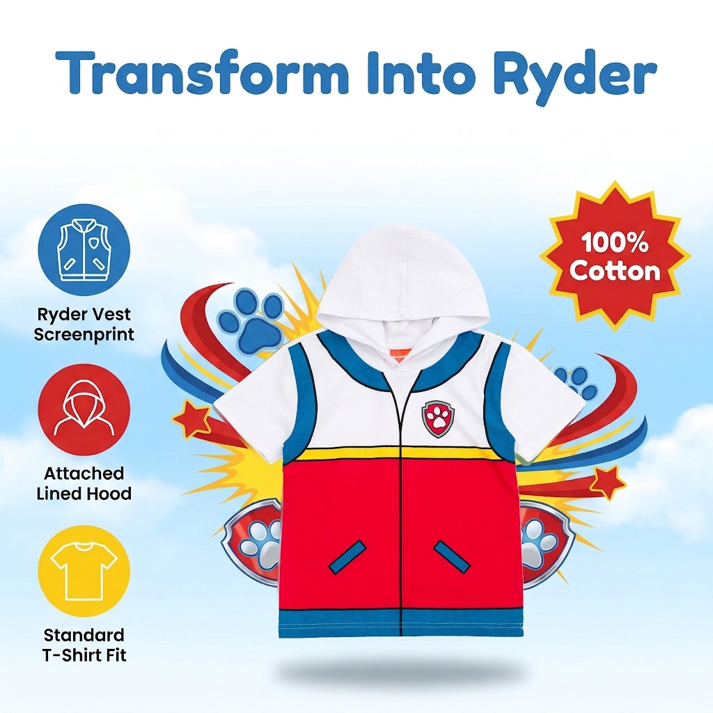 Paw Patrol Ryder Boys' Cosplay Hooded T-Shirt Red White