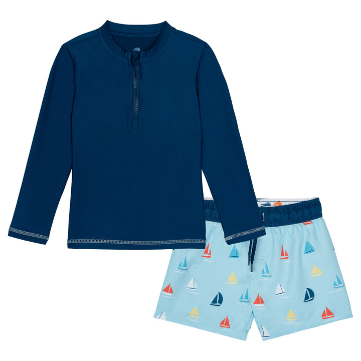 Dreamwave Boys' Swimwear 2-Piece Rash Guard and Swim Trunks Set UPF 50+