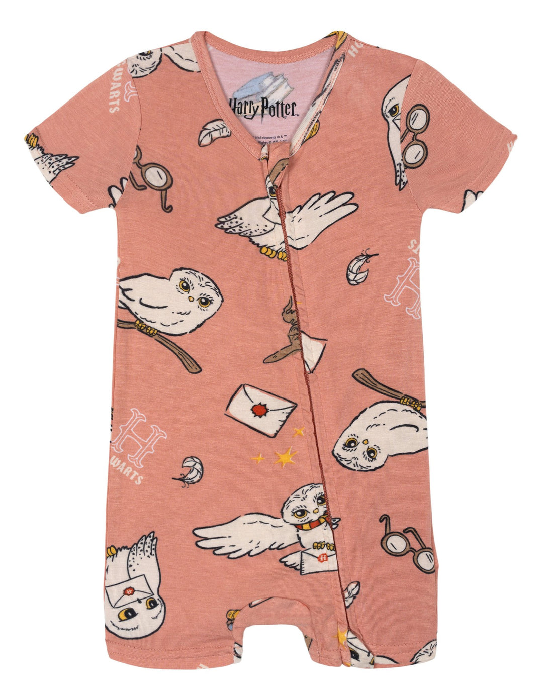 Harry Potter Baby Boys' 2-Pack Zip-Up One Piece Romper Hedwig Red Ivory