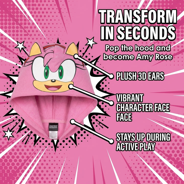 SEGA Sonic the Hedgehog Amy Rose Girls' Fleece Cosplay Zip-Up Hoodie Pink