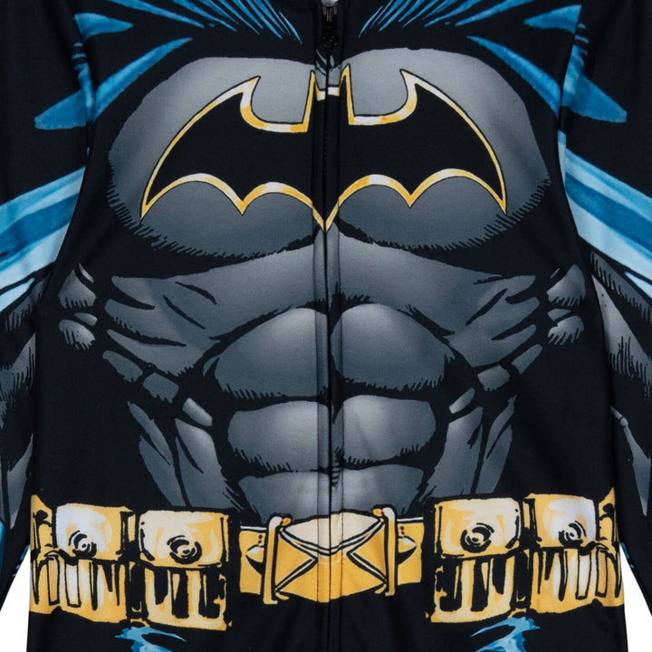 DC Comics Justice League Batman Boys' Cosplay Hooded One Piece Pajama Black