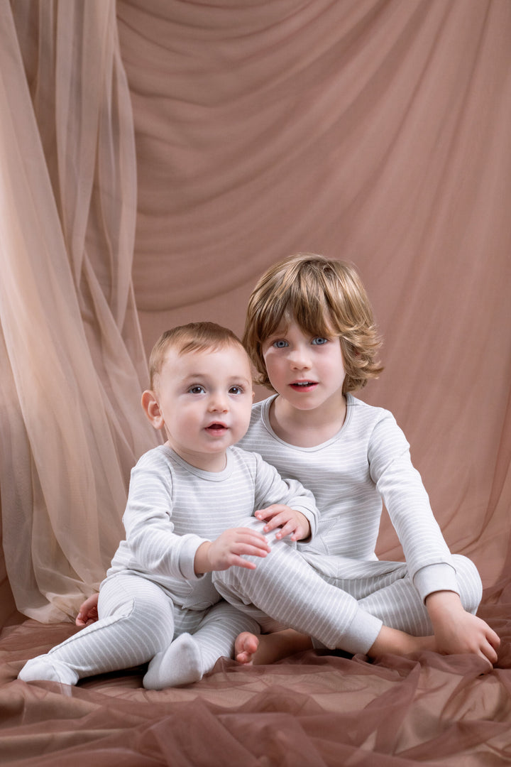 Cozeeme Loungewear 2-Piece Tee and Pants Set Beige Star Stripe