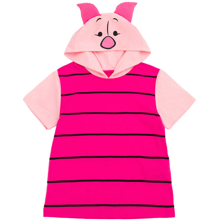Disney Winnie the Pooh Piglet Men's Cosplay Short Sleeve Hooded T-Shirt Two Tone Pink