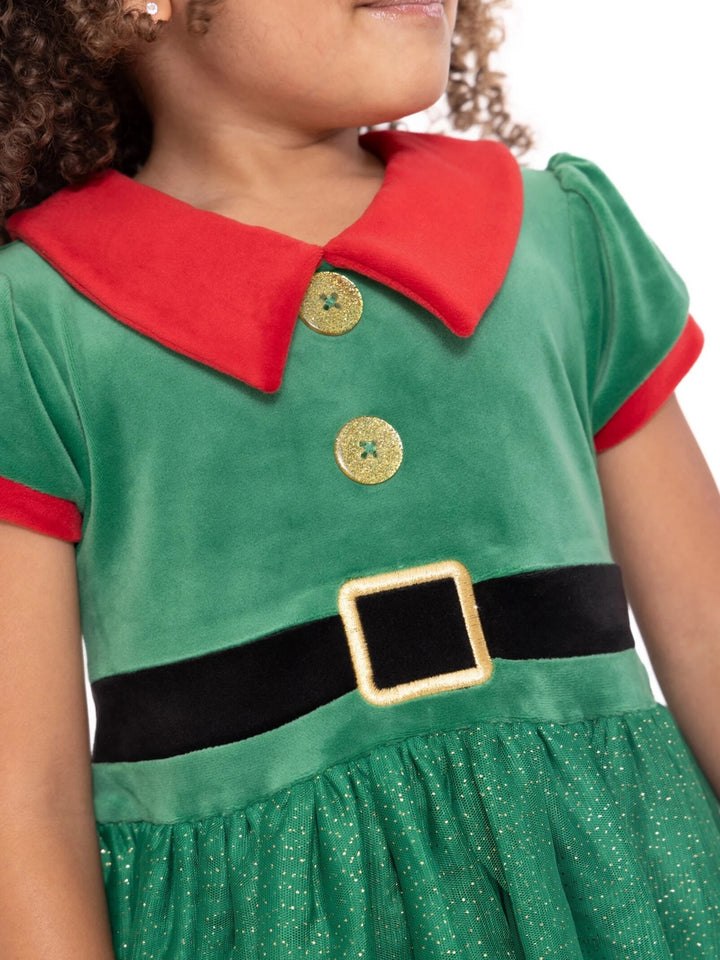 imagikids Girls' Holiday Short Sleeve Tulle Dress Green and Red
