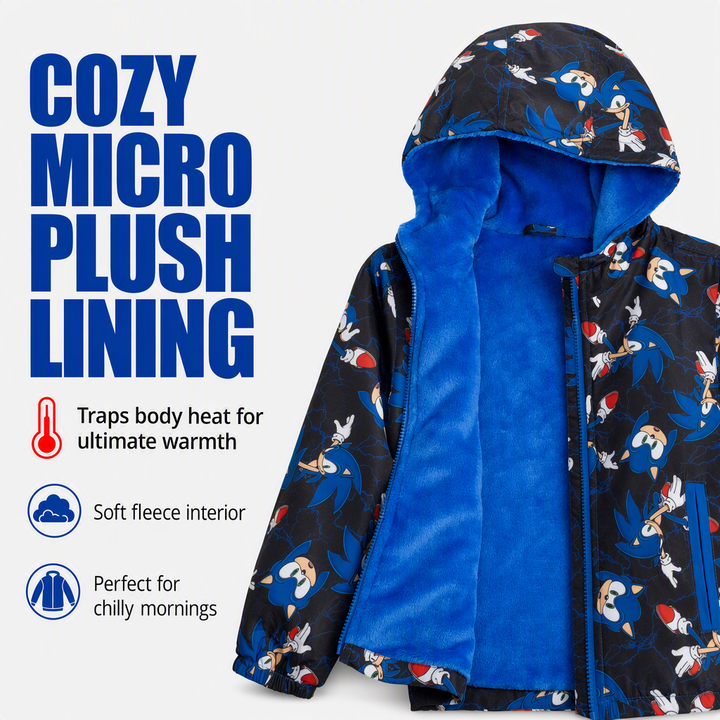 SEGA Sonic the Hedgehog Micro Plush Lined Hooded Rain Jacket Black Lightning