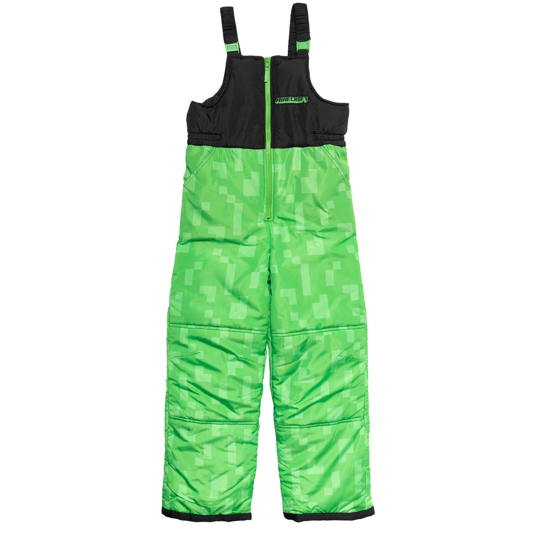 Minecraft Creeper Boys' 2-Piece Hooded Puffer Jacket and Snow Bib Set Green