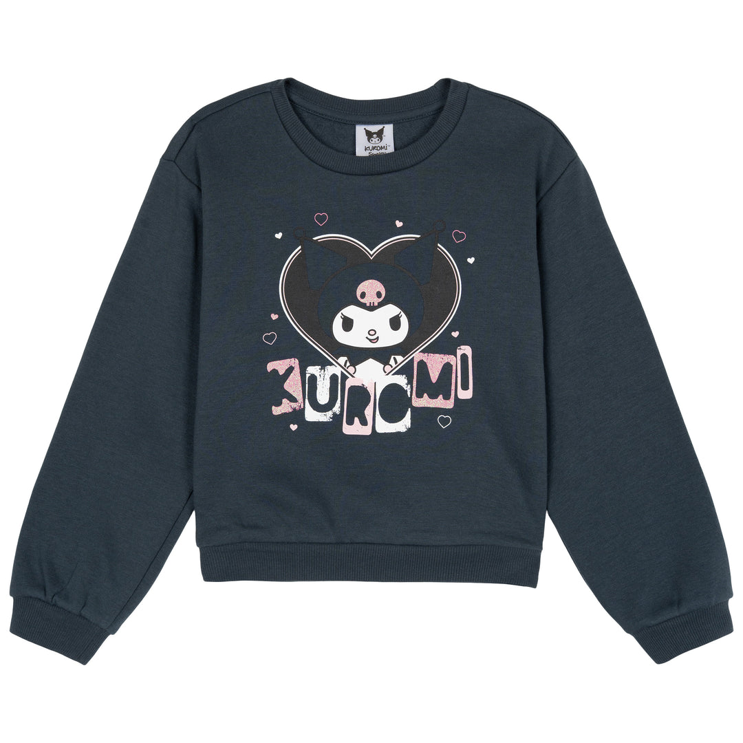 Hello Kitty Kuromi Girls' Fleece Sweatshirt and Pleated Skirt Set Charcoal