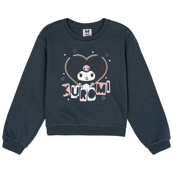 Hello Kitty Kuromi Girls' Fleece Sweatshirt and Pleated Skirt Set Charcoal