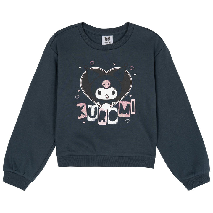 Hello Kitty Kuromi Girls' Fleece Sweatshirt and Plaid Pleated Skirt Set Charcoal