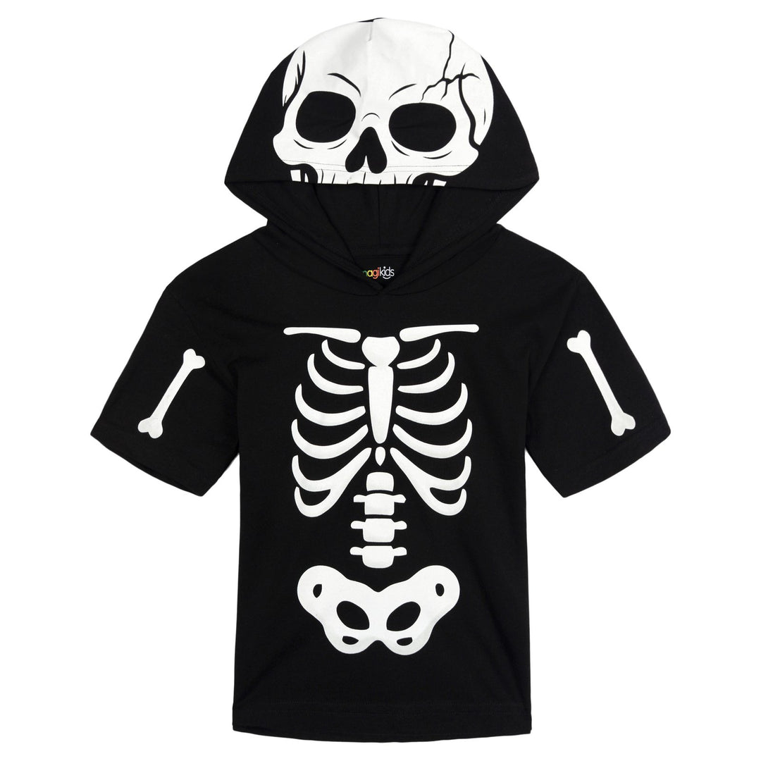 imagikids Adult Men or Women Cosplay Hooded T-Shirt Bone Black White