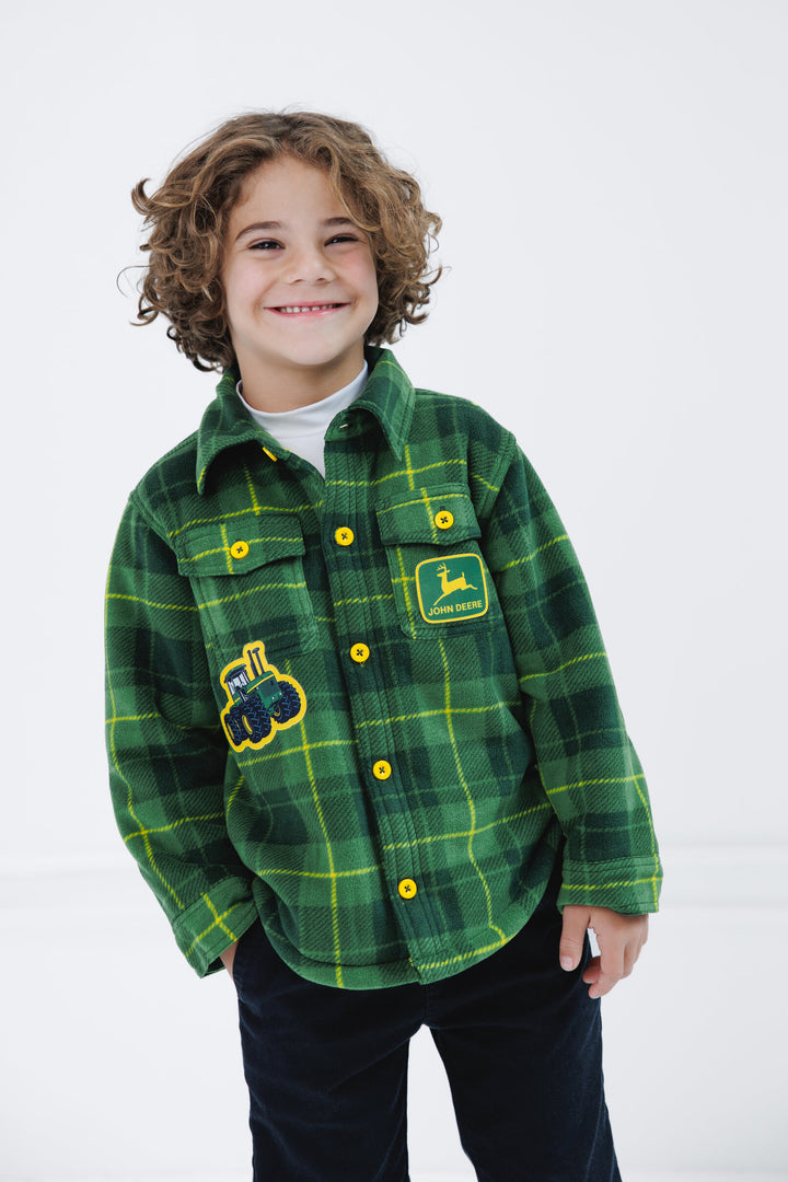 John Deere Matching Family Fleece Lined Shacket Green Yellow Plaid