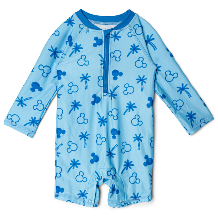 Disney Mickey Mouse Baby Boys' Swimwear One Piece Sunsuit and Hat Set Light Blue