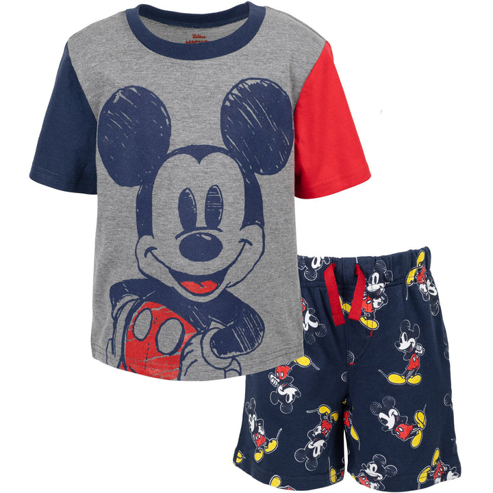 Disney Mickey Mouse Boys' T-Shirt and French Terry Shorts Set Grey Navy Red